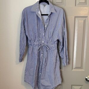 Charlotte Russe Blue and White Striped Long Sleeve Shirt Dress